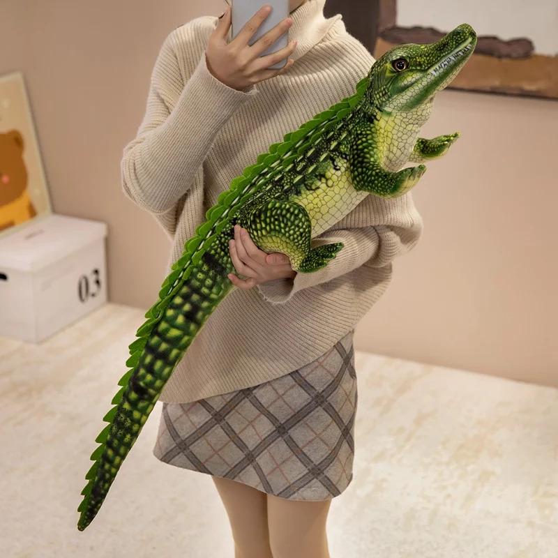 65/90CM Simulation Crocodile Plush Toys Soft Stuffed Lifelike Green Gray Brown Giant Alligator Sofa Cushion