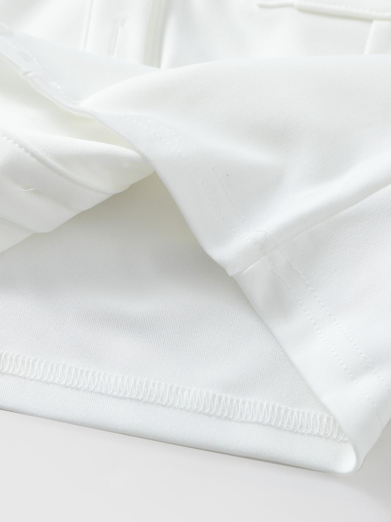 Women's Vintage Fitted Cap Sleeve Button Up Blouse, Solid White Asymmetrical Hem Crop Shirt, Casual Office & Street Outfit