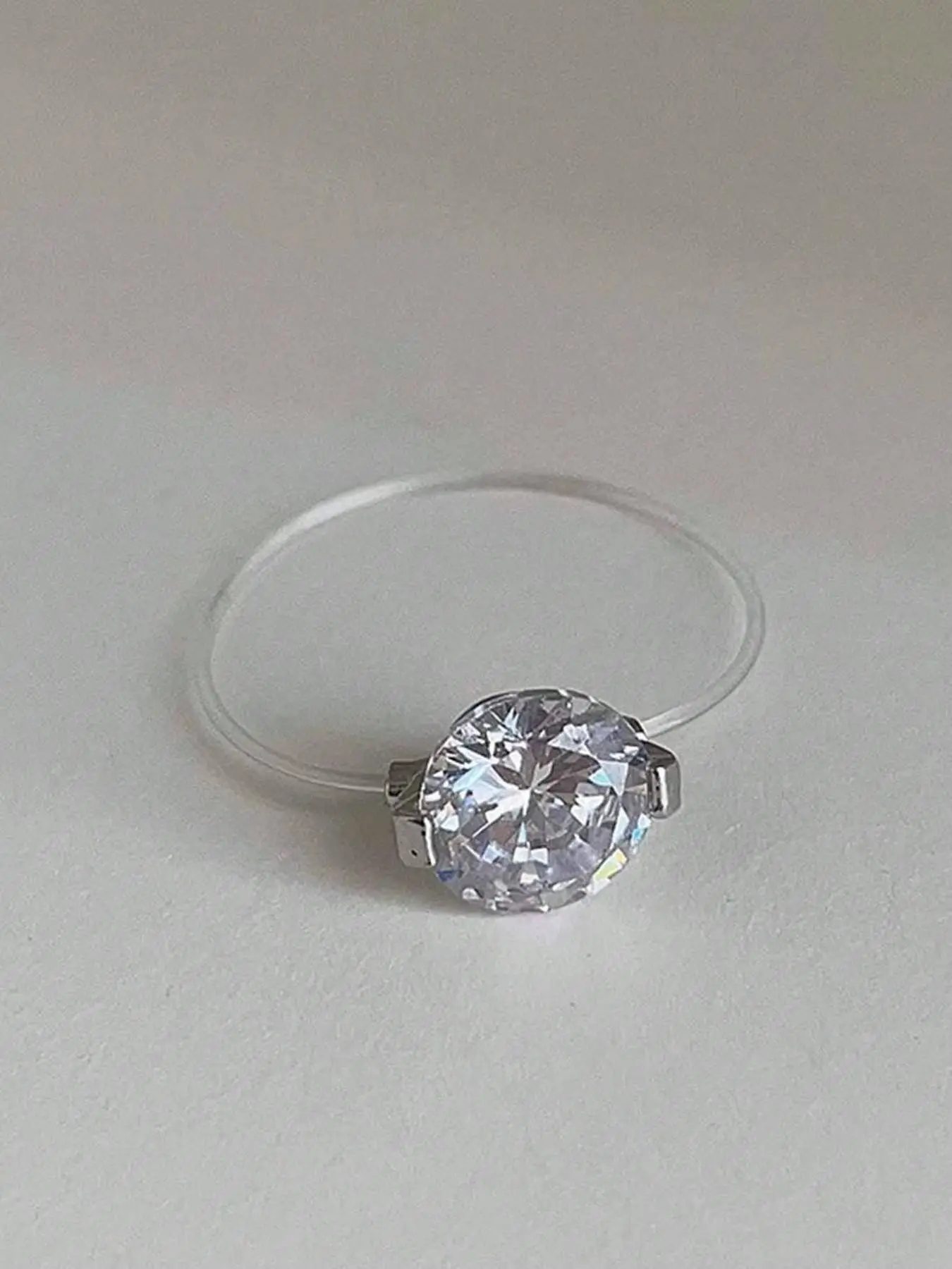 Women's Ring Invisible Fish Line Floating Solitaire Round CZ Diamond Ring Minimalist Transparent No Metal Thin Band Delicate Sparkly Stackable Promise Wedding Statement Finger Jewelry For Women Deluxe CZ Ring