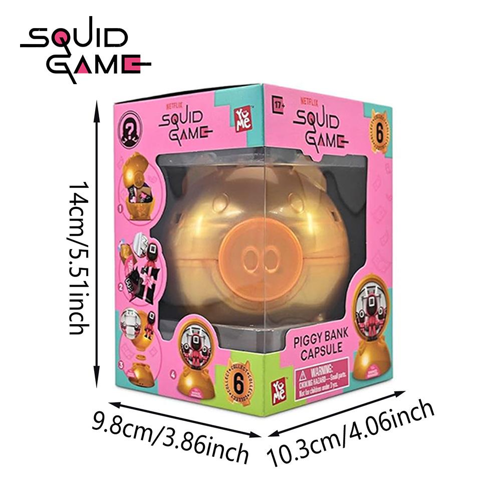 1PC Netflix Officially Licensed Squid Game Mystery Blind Box Capsule - Collectible Figurine Piggy Bank Includes 6 Characters Young-Hee Masked Manager Front Man Random 1 Random Figure per Box Perfect Gift for Fans Family Kids Collectors