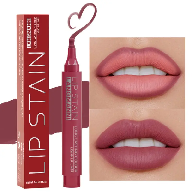 2‑In‑1 Marker Tip Liquid Lip Stain Pen 6 Shades Available Waterproof Transfer‑Proof Easy To Color For Lip Outline And Lip Filling Tinted Lip
