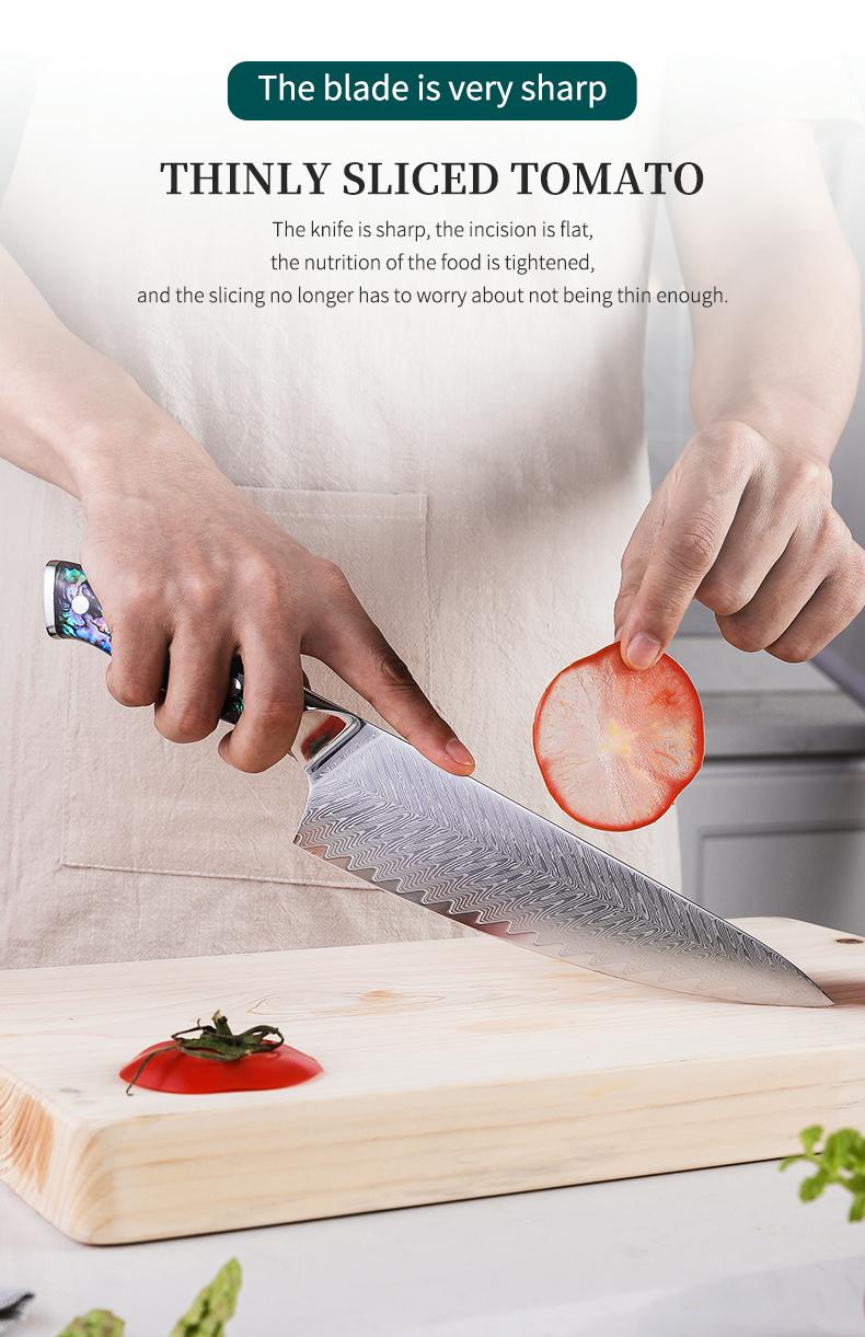 FINDKING 8 Inch Gyuto Chef Knife, Professional Japanese 67 Layers Damascus Steel Kitchen Knife, Resin Abalone Shell Handle, Razor Sharp Professional Meat Cutting Knife with Gift Box for Family, Restaurant, Cutting Vegetables, Meat and Fruits for Kitchen