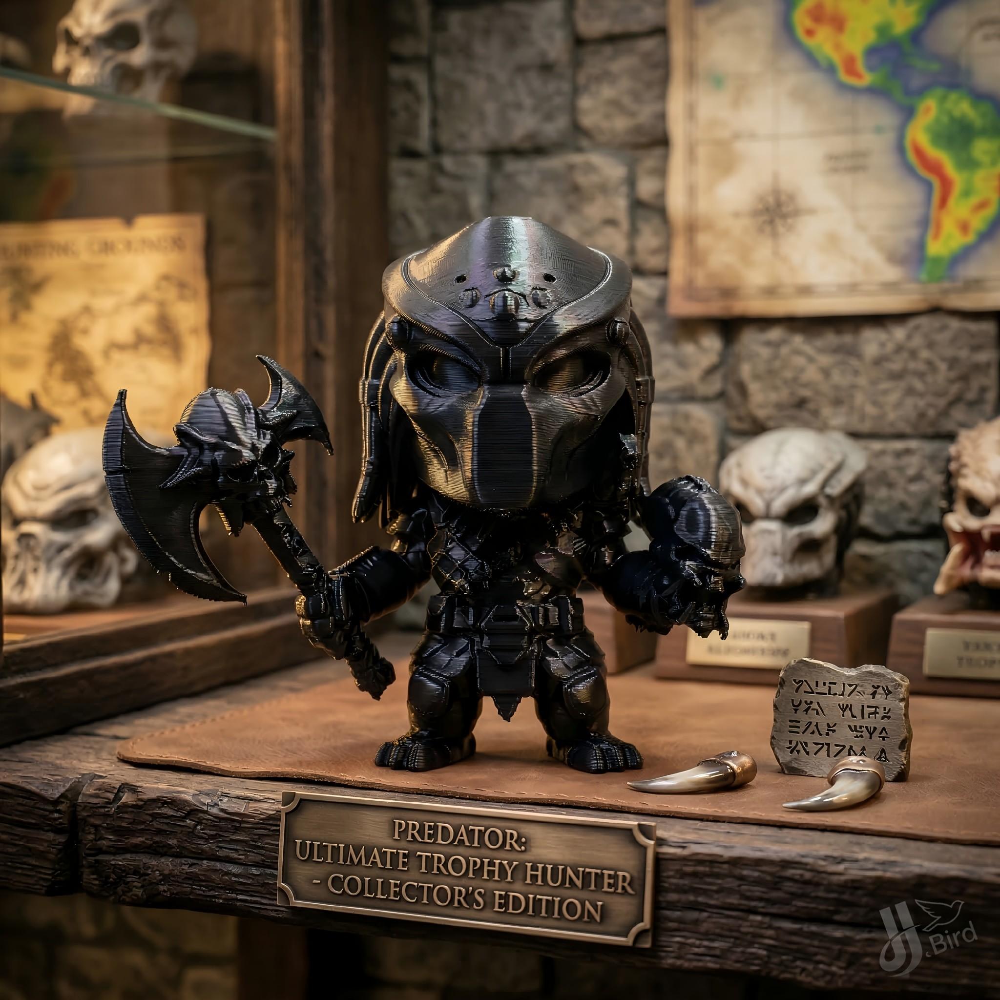 Q Version Alien Hunter Warrior Figurine, Dark Fantasy Style Collectible Model, Home Desktop Decoration, Creative Art Display