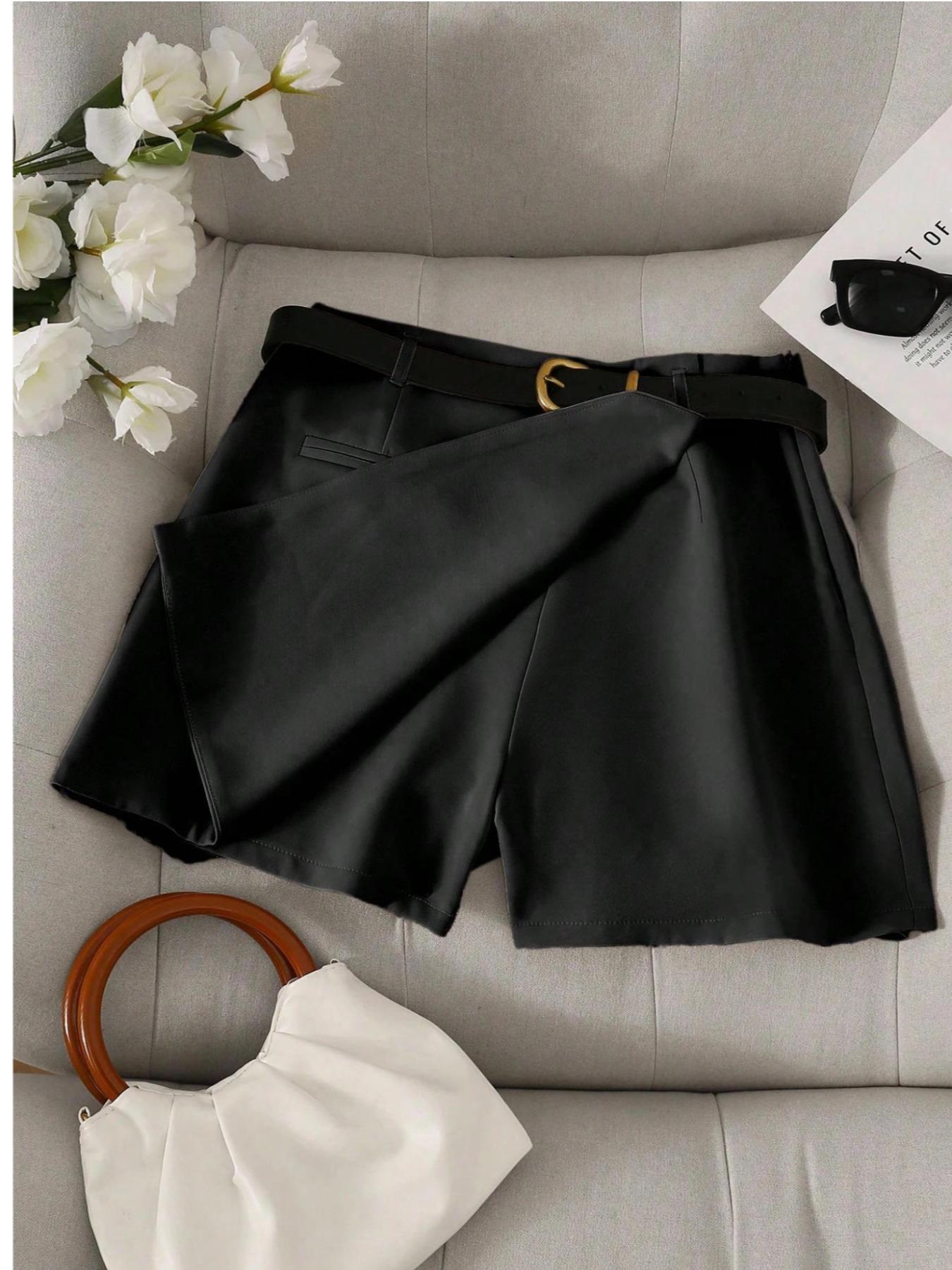 Women's Asymmetrical Hem Skirt Pants Set, Multifunctional One-Piece Shorts, Beltless Matching Skirt Pants 2 Piece Set
