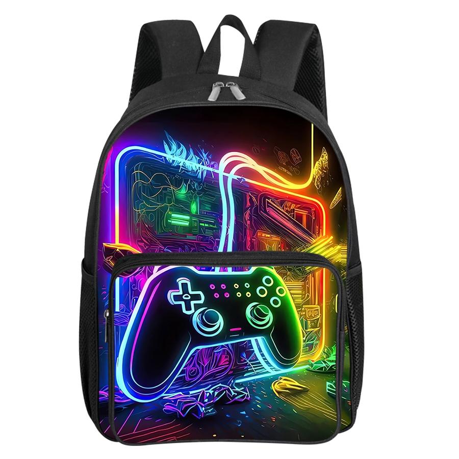 Gamepad pattern printed 16-inch square front bag Laptop Compartment Backpack