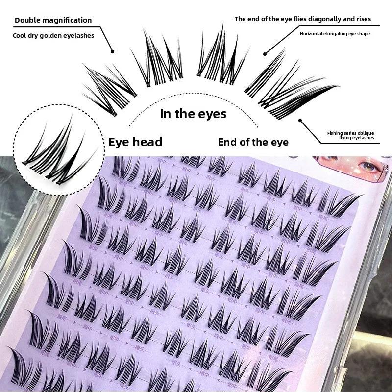 No Glue Self-Adhesive False Eyelashes - Dramatic Volume Natural Wispy Winged Fox Eye Manga Style Fluffy Cat Eye Lashes 7-12mm