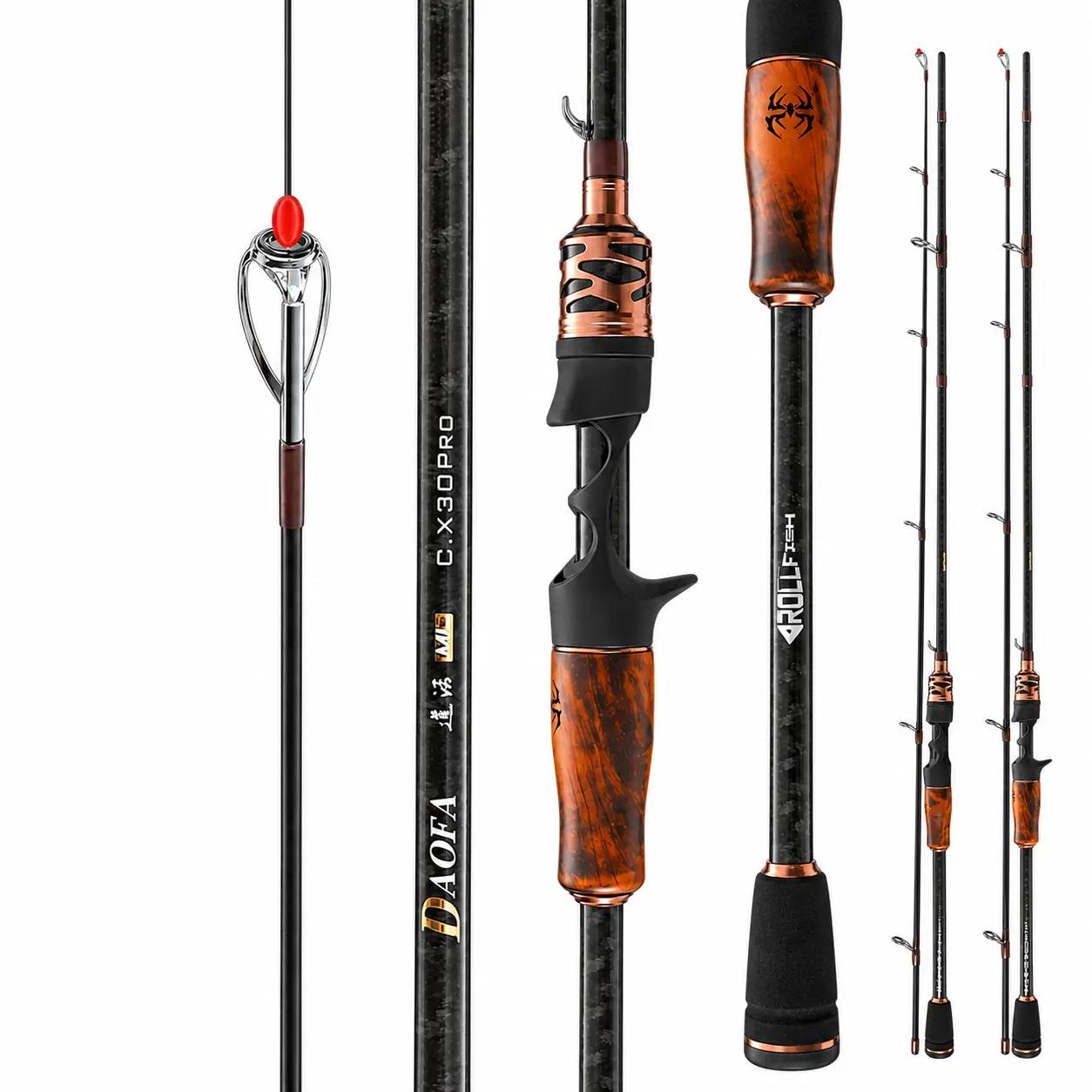 5.9FT Baitcasting Fishing Rod, 2-Piece ML Carbon Fiber Casting Rod with Wood Grip & Ceramic Guides, Fast Action Bass Trout Freshwater Fishing Rod