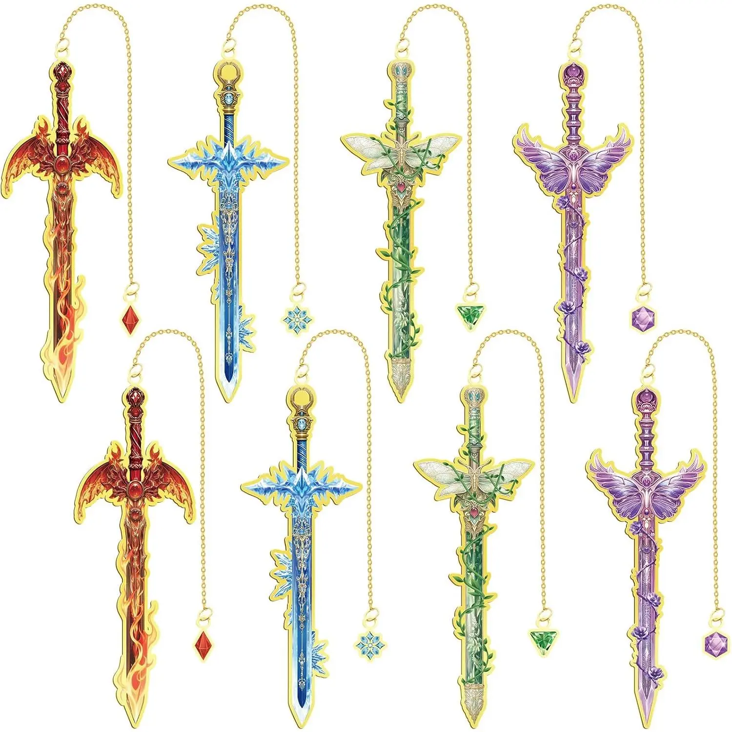 8 count Fantasy Sword Bookmarks, Metal Book Markers for Reading 4 Styles Fantasy Bookmark Cool Bookmarks for Women Book Gifts for Reading Accessories