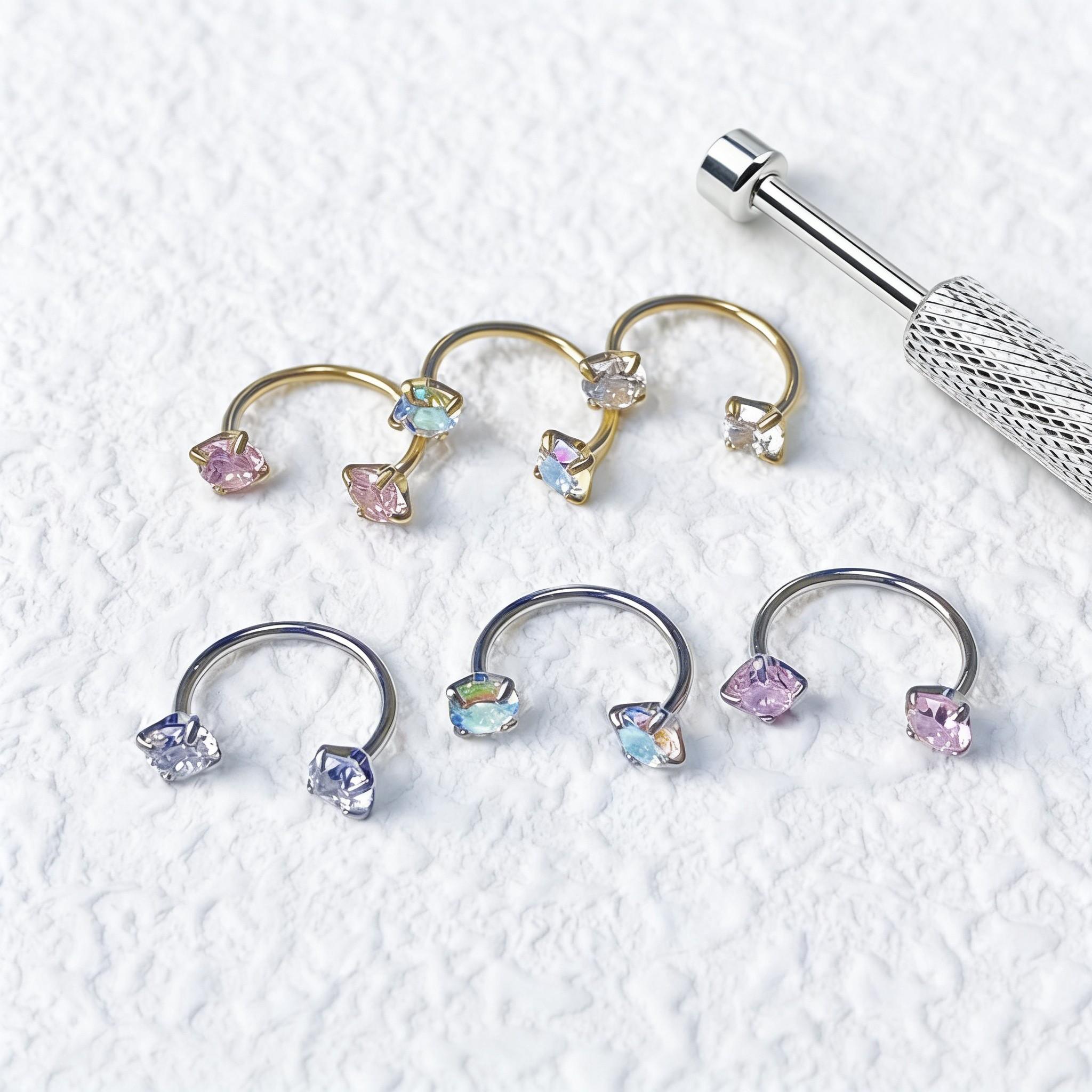 6-Piece Value Set 316L Medical Grade Titanium Nose Rings, 18g 1.0mm U-Shaped Nose Studs, Free Ball Tray and Guide Needle Included