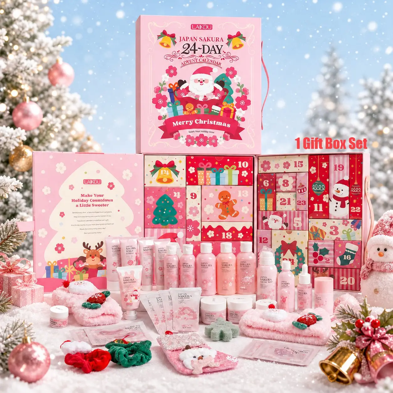 Beauty Advent Calendar 2026 for Teen 8-15 | 24 Days Christmas Advent Calendar Gift Set with Sakura Skincare Facial Bath Body Hair Care Products and Festive Accessories, Countdown Holiday Pampering Christmas Gift Box for, Christmas Gift, Holiday Gift Set