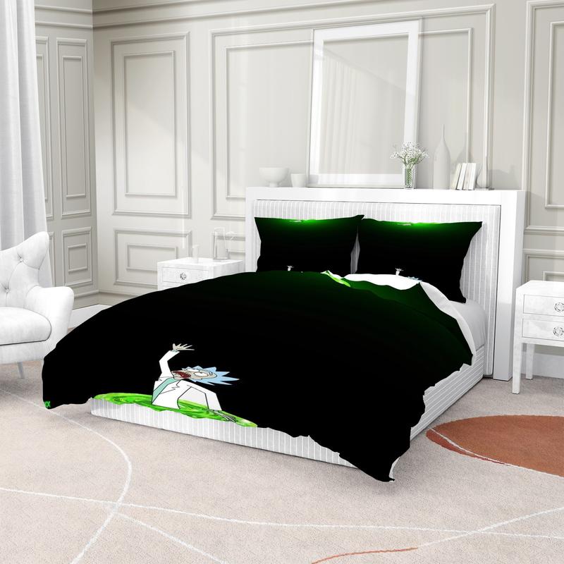 Rick and Morty Pattern Duvet Cover Set, Soft and Durable Bedroom Bedding Set for Kids and Teens, Includes 1 Duvet Cover and 1 or 2 Pillowcases
