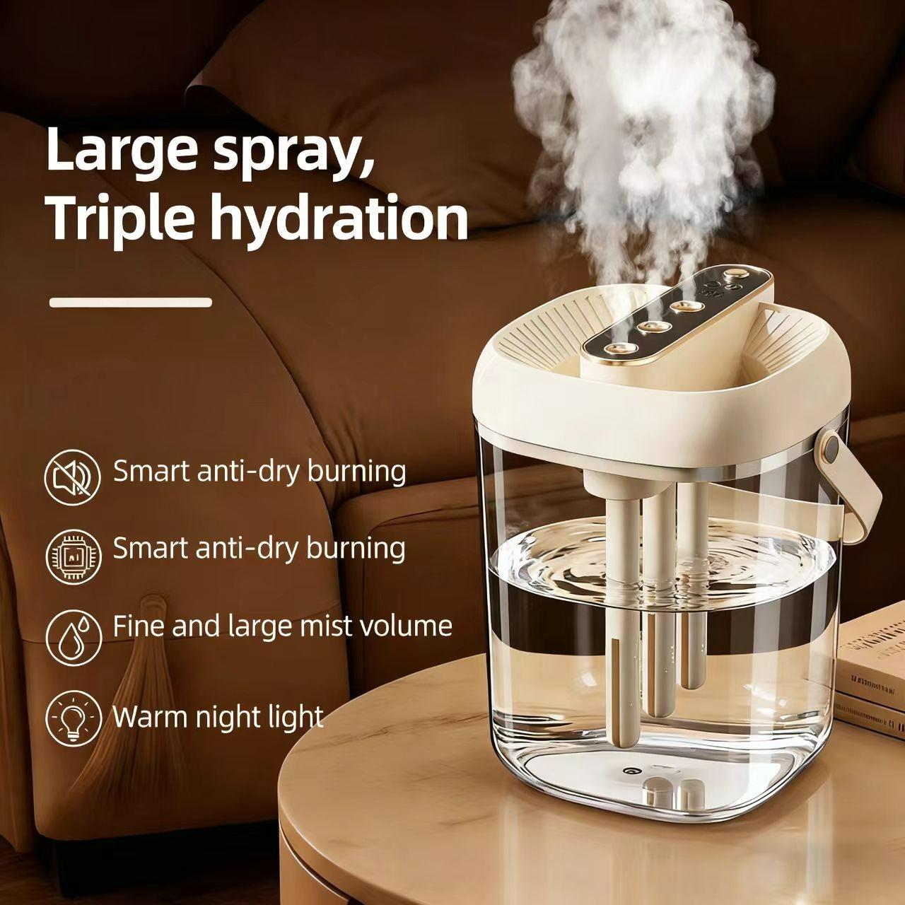 2L Large Capacity Humidifier with Three Spray Nozzles, Smart Display, Ai Moisture Control, Quiet Operation, Ideal for Living Room, Bedroom, Office