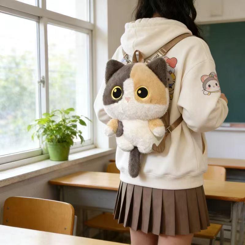 Cute Three-Color Cat Plush Backpack, Cat Stuffed Animal Shoulder Bag, Soft Birthday Gift for Kids Girls, Outing Present