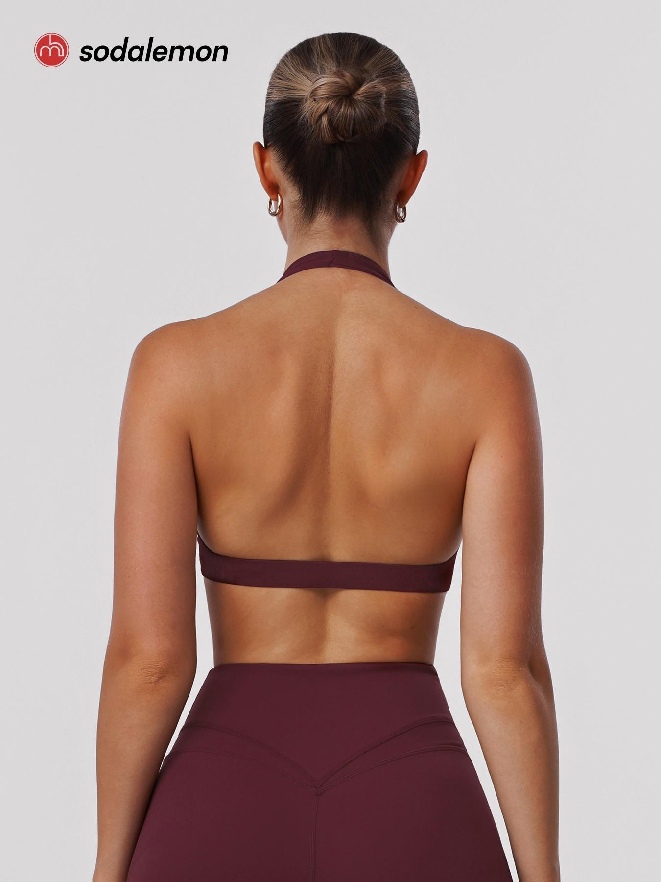 Sodalemon Women's Backless Sports Bra Tank Top, Elastic Strap Design, Wireless Comfortable Yoga Short Sleeve Shirt, All Season Casual Wear, Yoga Workout Activewear, Yoga Gym Activewear