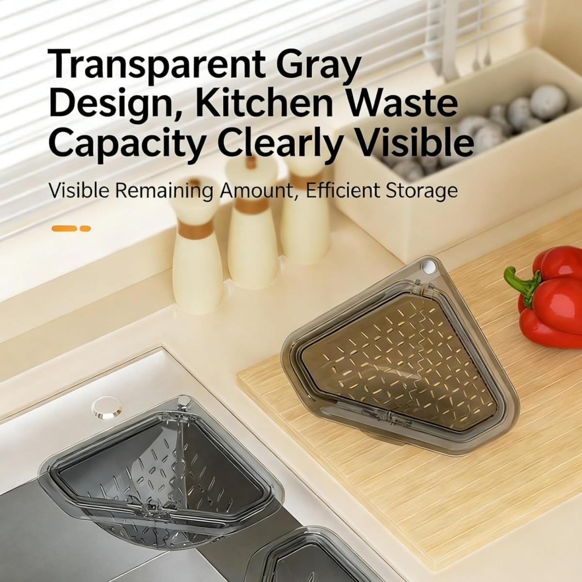 Magnetic Drain and Filter Basket, Durable Triangle Sink Strainer with Rotating Bottom, Kitchen Corner Rack, No Drilling Installation