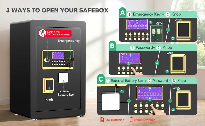 RXDSAFE Extra Large Thick Steel Safe Box with Digital Keypad, Electronic Lock, High Security Anti-Theft Protection, Smart Alarm System, Heavy Duty Steel, Inner Locking Cabinet for Home, Office, Valuables, and Documents