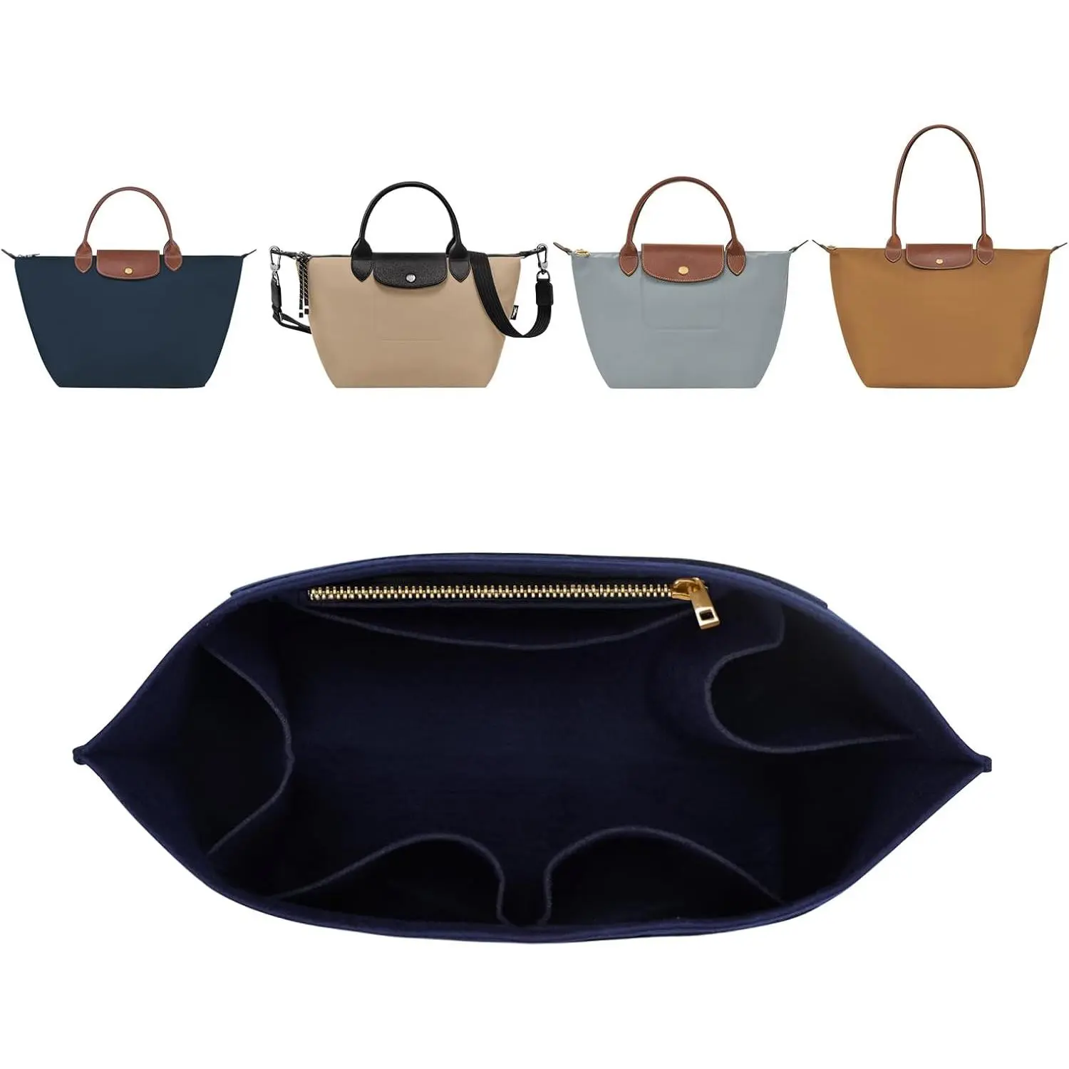 Purse Organizer Insert For Longchamp Le Pliage, Premium Felt Longchamp Purse Organizer Insert Small Medium Large, Tote Organizer Insert (Navy Blue, Large For Top Handle M And Shoulder Bag L)