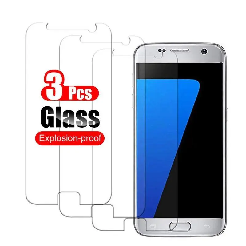 3Pcs 9H Flat Tempered Glass Screen Protector for Samsung Galaxy S7 G930/G930F G930 Series - Transparent, Anti-Fingerprint, Scratch-Resistant Smartphone Protection Accessory with Installation Cloth, Casing, Devices Accessories