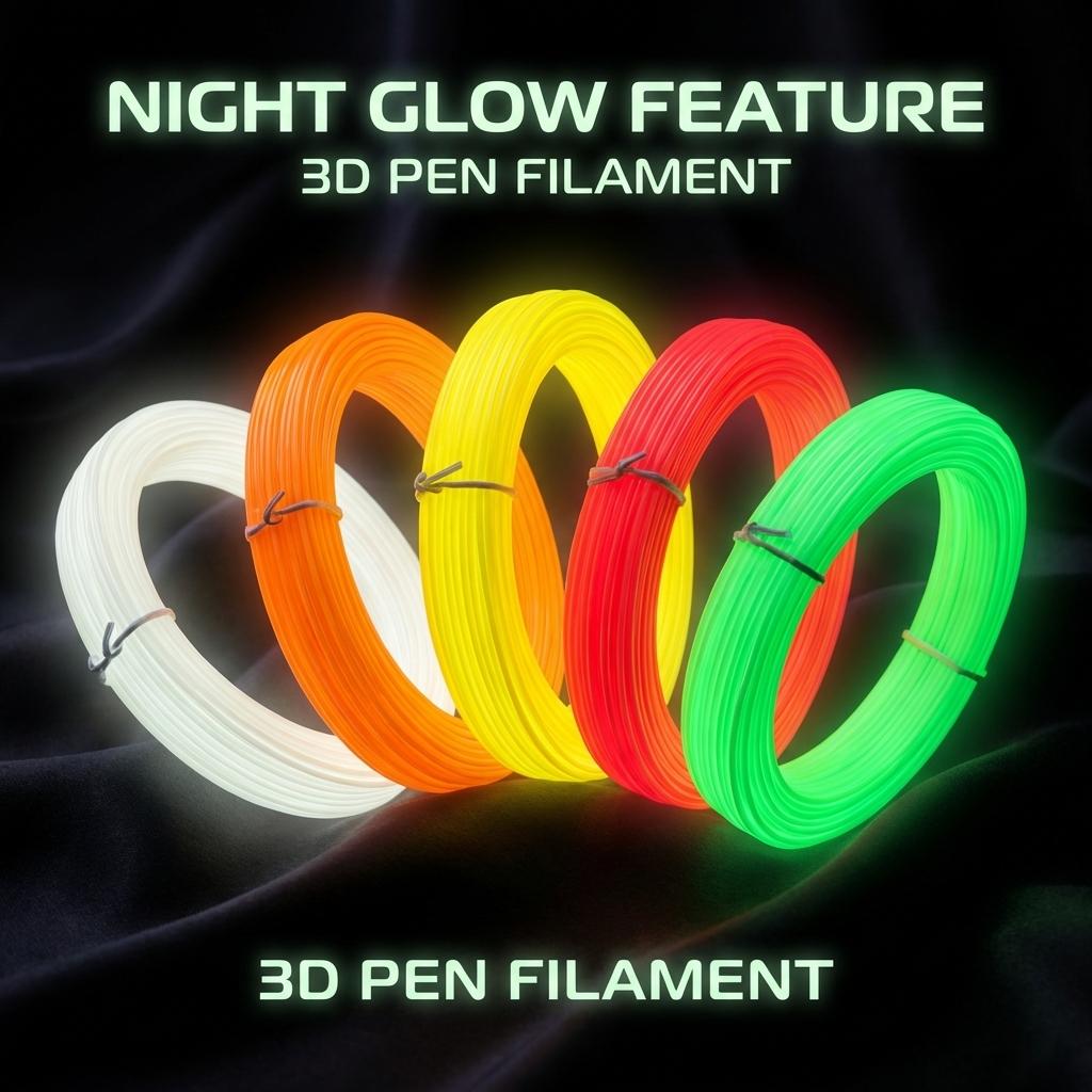 Glowing 3D Printing Filament Kit 5 Colors X 5m, 1.75mm Universal Replacement, Suitable for Kids and Adults Small Creations