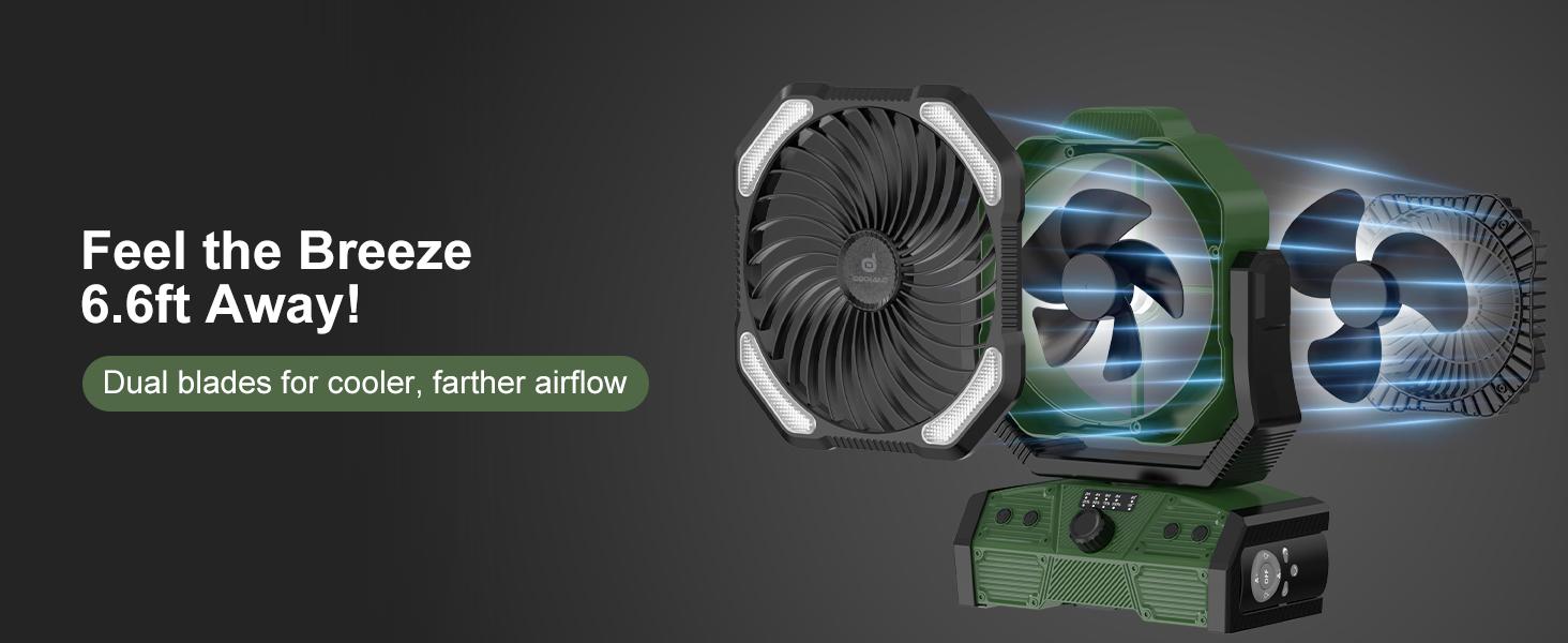 Odoland 40000mAh Camping Fan with LED Light, Battery Operated Oscillating Desk Fan with Remote & Hook, Rechargeable Outdoor Tent Fan with Timer for Hurricane Power Outage Travel Jobsite RV Emergency