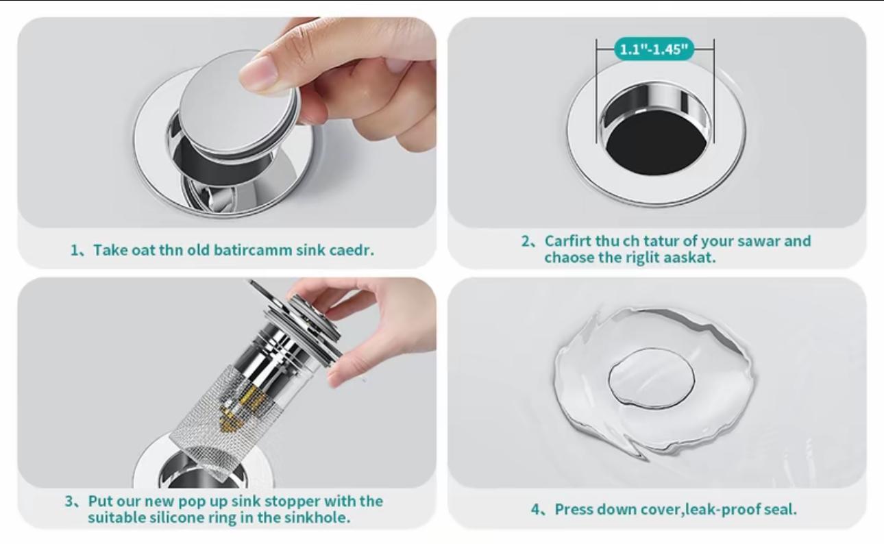 Bathroom Sink Stopper Hair Catcher, Universal Pop Up Sink Drain Filter with Stainless Steel Filter Basket, Bathroom Sink Drain Strainer