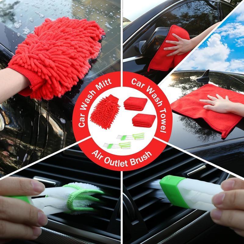 Professional Car Detailing Kit, Multifunctional CarCleaning Kit with a Variety of High Quality Soft-bristle Detailing Brush Set for Cleaning All CarParts, Interior, Exterior, Wheels and Dashboard