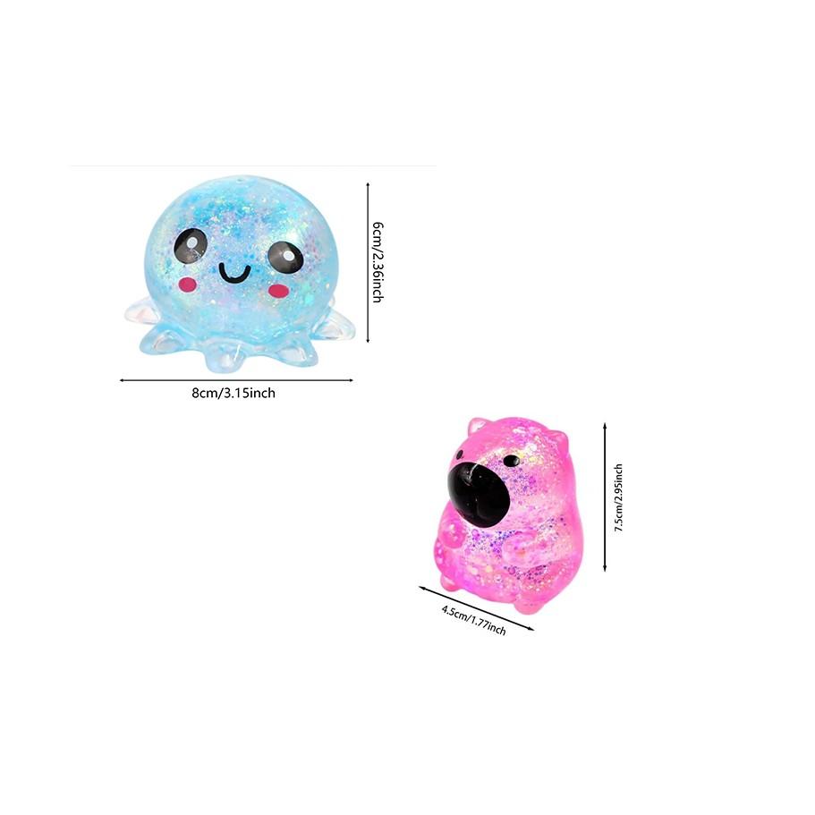 Anxiety Squishies, Fidget Cube Stress Relief, Glitter Octopus Squishy, Slow Rising Squishy Octopus Squeeze Sensory Toys Stress Ball for Adults Kids Relaxation, Cute Small Relief Toys Soft Rebounding StressBalls Party Favors for Birthday Holiday