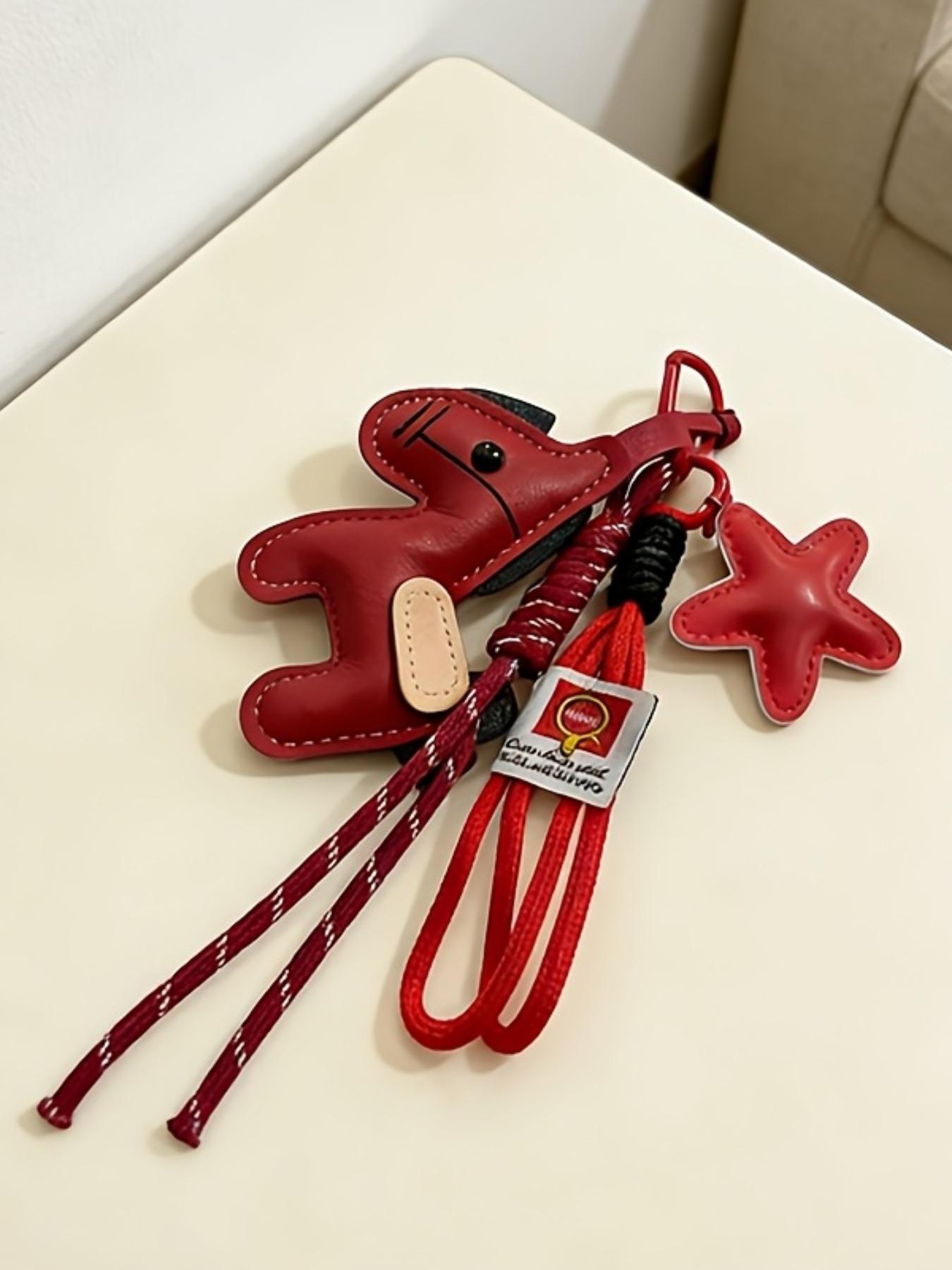 Year of the Horse Zodiac Pendant PU Leather Star & Horse-Shaped Keychain, Keychain for bags, Star Horse Bag Charm Key Chain Double Woven Rope Lanyard With Horse Charms Car Backpack Accessory Key Ring Decoration Valentine'S Day Gift