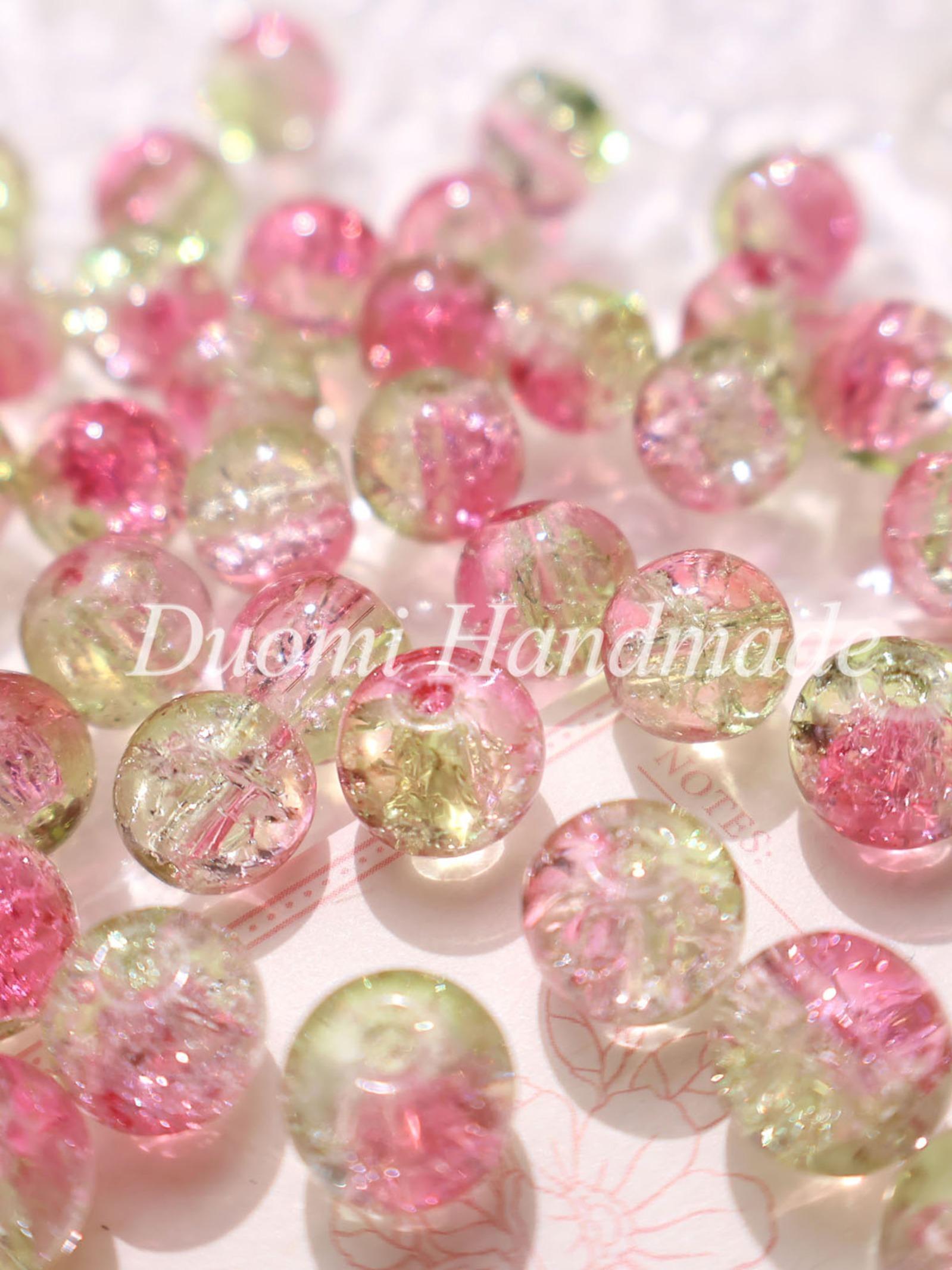 50pcs Spring Gradient Snowflake Crackle Glass Beads, Romantic Handmade DIY Materials, Perfect for Bracelets Necklaces Crafts, DIY Mix Beads