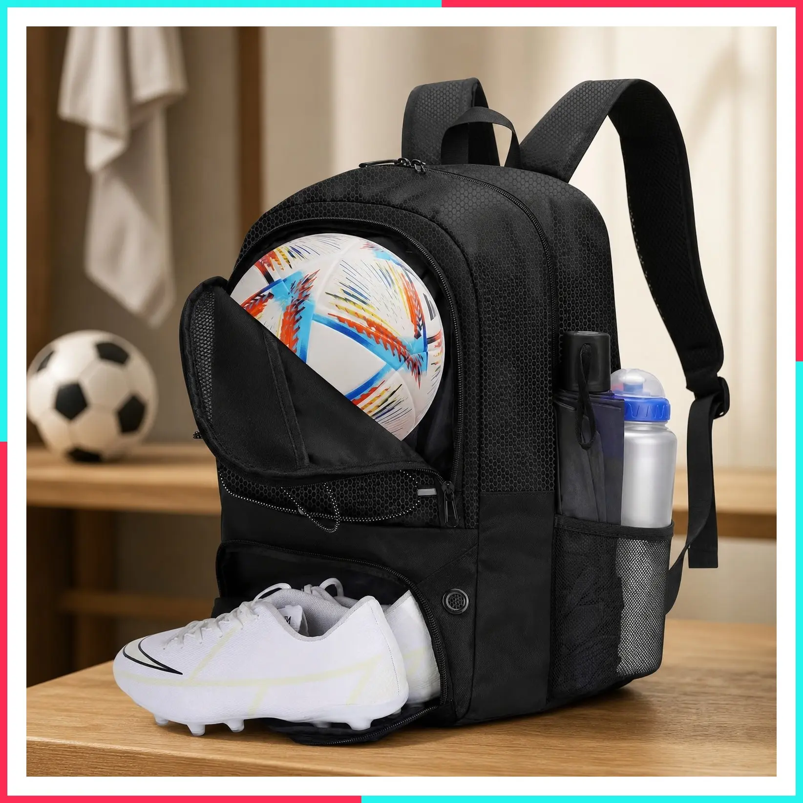 Youth Soccer Backpack with Ball and Cleat Compartment