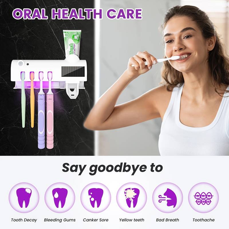 Smart Toothbrush Sterilizer with Automatic Toothpaste Dispenser, UV Sterilizer and Electric Toothbrush Holder, Wall-Mounted Toothbrush Storage Rack with UV Toothbrush Holders