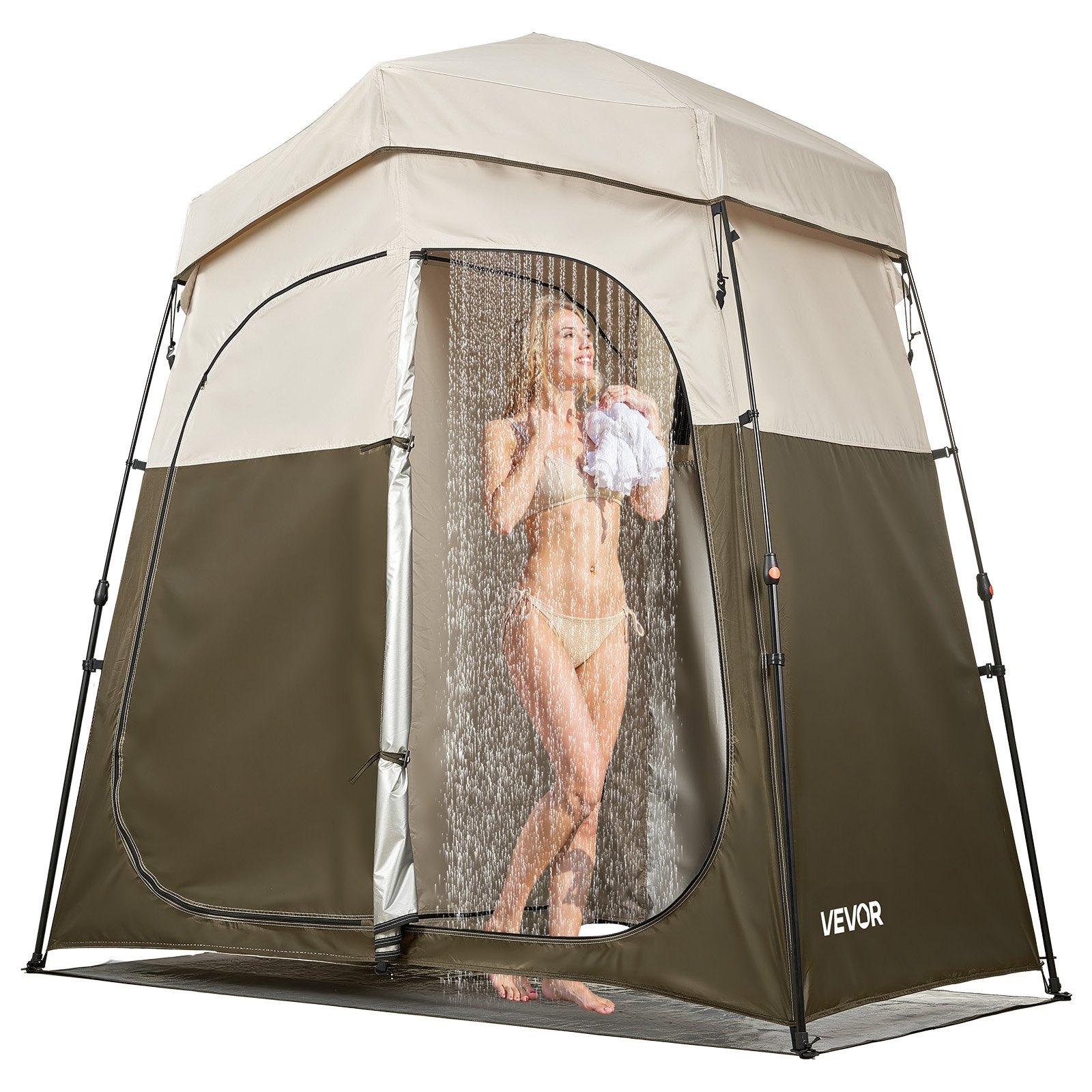 fathersdaygift  VEVOR Camping Shower Tent, 2-Room Foldable Portable Privacy Tent Changing Room with Ground Stakes, Ropes, and Carry Bag, 150D Oxford Fabric with Silver Coating, for Camping, Beach, and Fishing