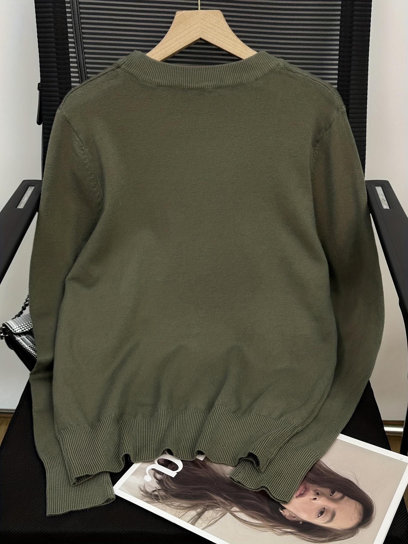 Elegant Long Sleeve Round Neck Design Sweater, Stylish Ribbed Cuff Detail Comfortable Fit Knitwear, Versatile Office & Casual Wear