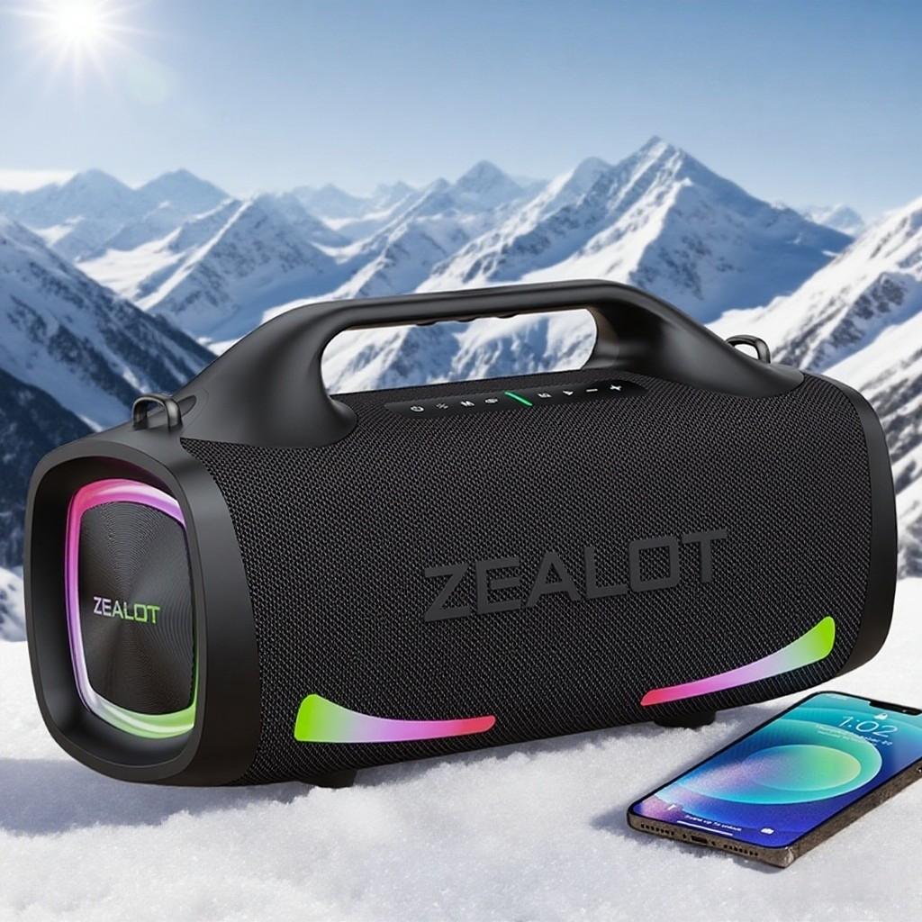 ZEALOT Portable Outdoor Speaker - 100W HIFI Bluetooth, IPX7 Waterproof, 24000mAh 48H Play, RGB Lights, EQ/TWS/PD Fast Charge, Perfect Gift for Gym/Pool.