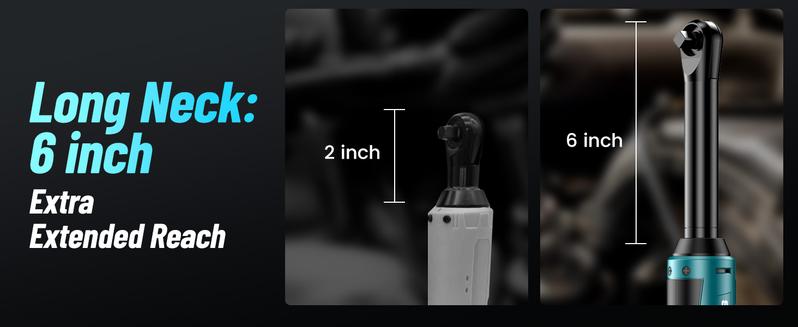 SEESII 3/8" Extended Cordless Ratchet Wrench – 40 Ft-lbs Torque, 6" Long Neck, 220RPM | 2x 2.0Ah Batteries + Fast Charger, 7 Sockets | Ideal for Car Repairs, DIY & Mechanics, Black Friday Deals