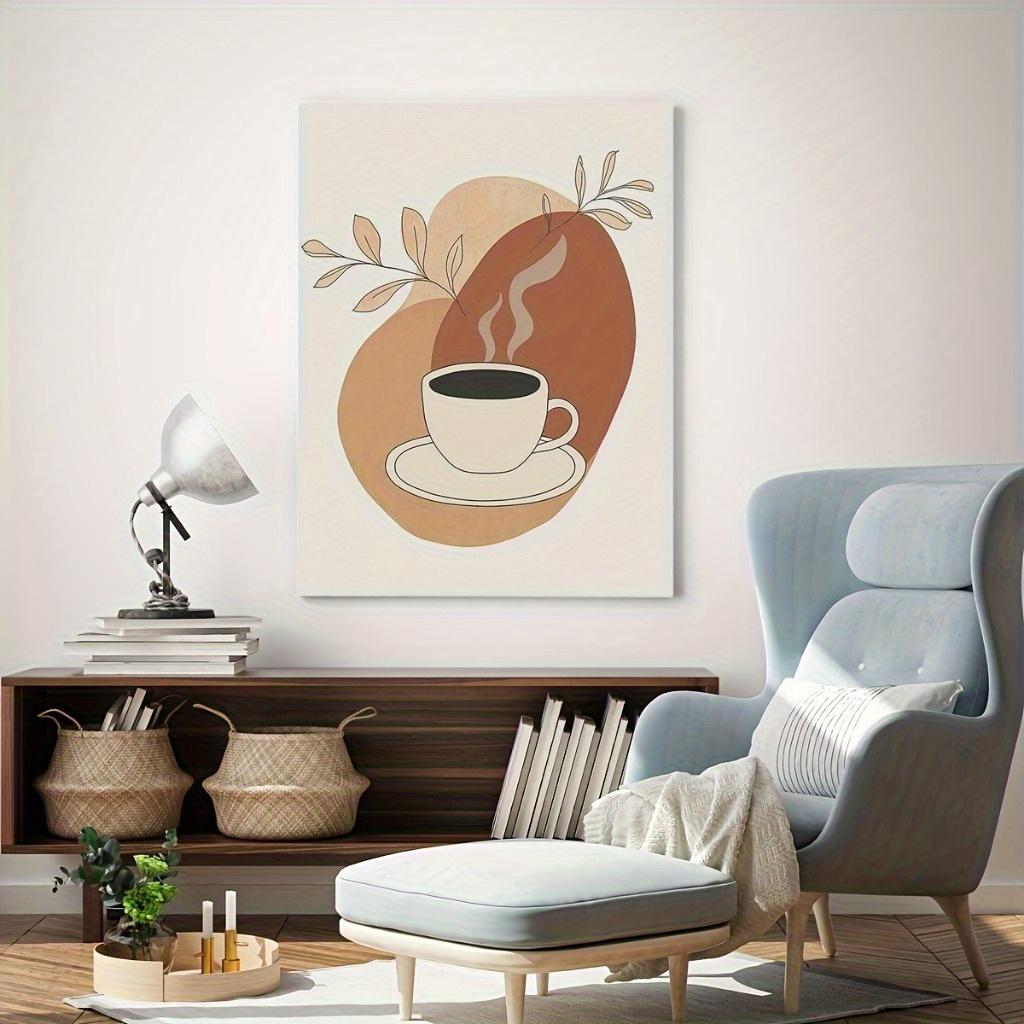 JIT 1PC , Vintage Coffee-Themed Canvas Art Print with Wooden Frame – Minimalist Wall Decor for Living Room, Bedroom, Kitchen, or Dining Area,  Earthy Tones  Stylized Design, Coffee Bar Decor