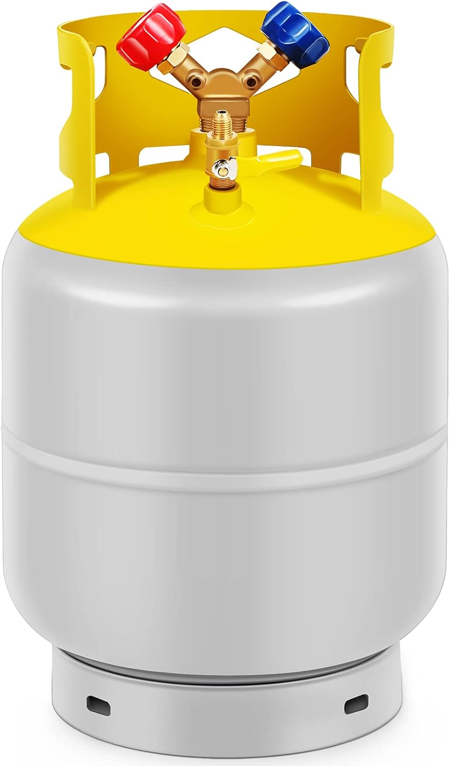 Refrigerant Recovery Tank with Double Valve Collar Design Reusable Save Valve and Collar Design Reusable with 14 Inch SAE Y Valve Yellow Tool Hardware Air Compressor Kit Air Compressor Hose Heavy Duty