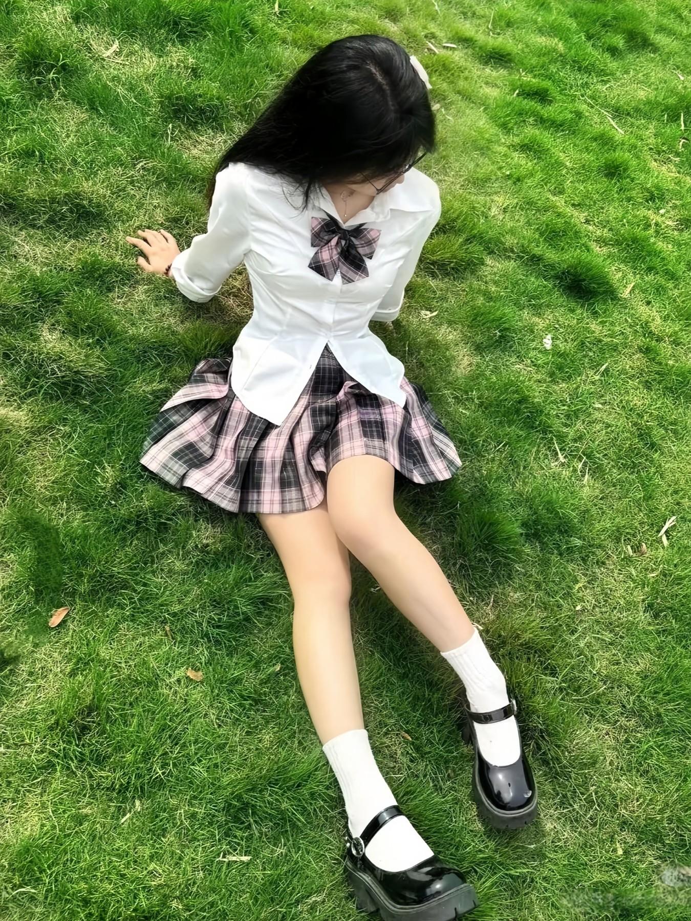 Campus Jk Uniform Set, Long Sleeve Shirt, Plaid Skirt, Bow Accessory, Preppy Style, All Seasons, Student Role Play