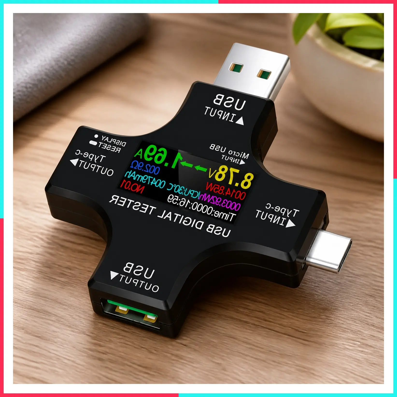 USB C Tester Power Meter 2 in 1 Digital Multimeter 3.6-32V 0-8.0A Voltage Current Tester Type C Voltmeter Battery Capacity Volt Ammeter Power Bank USB Cable Charger Detector