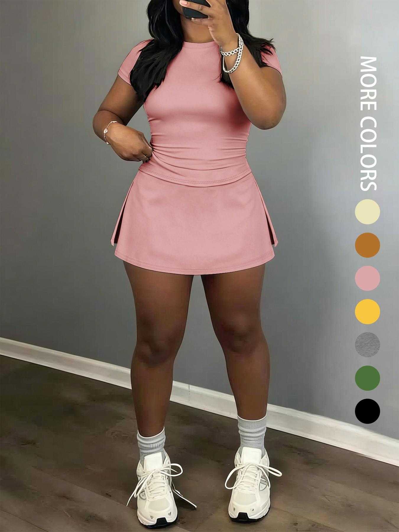 Women's Short Sleeve Casual Sporty Set, 2-Piece Women's Fashionable Daily Wear & Active Lifestyle Clothing, Workout Casual Wear Women's Short Sleeve Casual Sporty Set, 2-Piece Women's Fashionable Daily Wear & Active Lifestyle Clothing, Workout Casual Wear