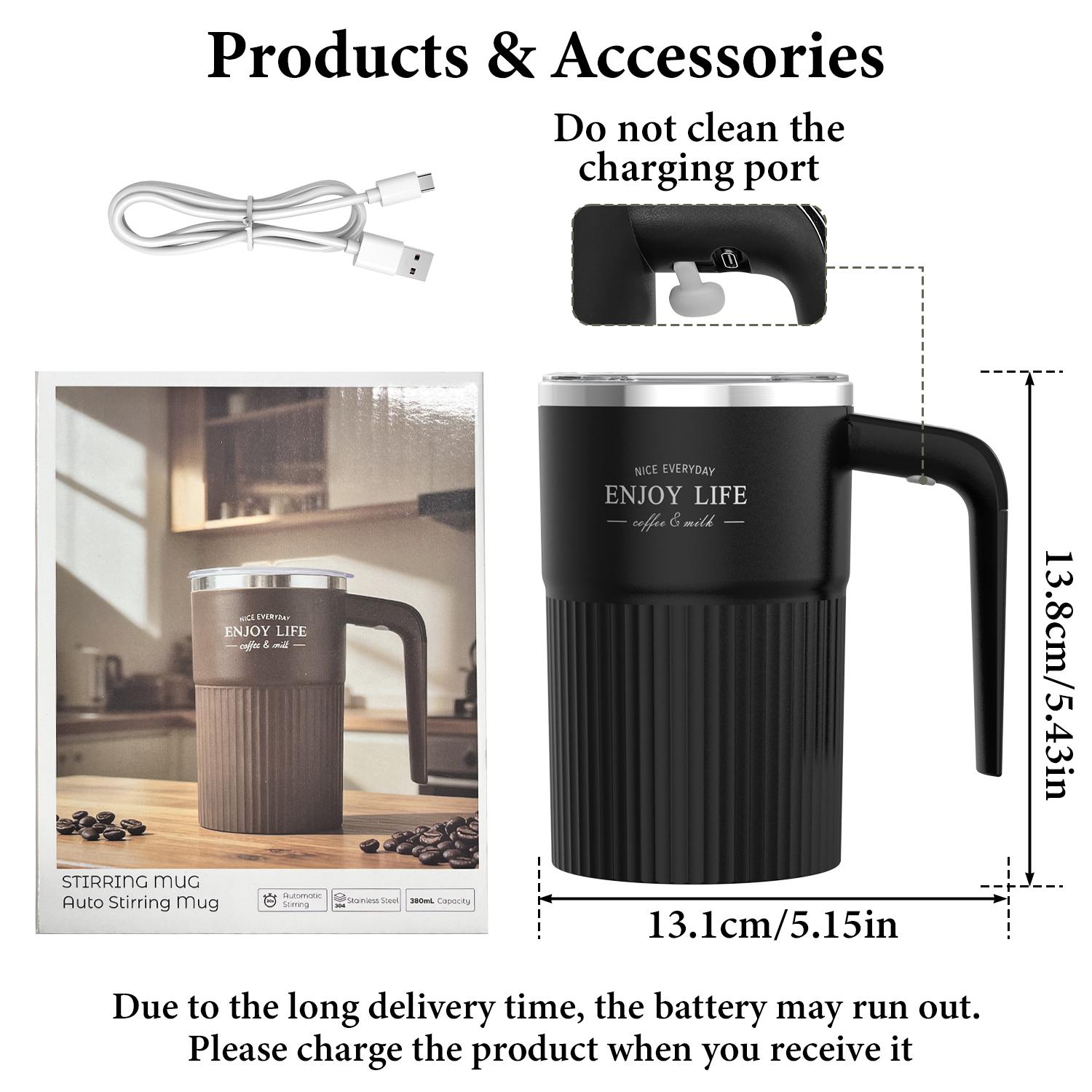 Upgraded Milk & Coffee Frother Stirring Mug, Intelligent Temperature Display, USB Rechargeable Mixer, Automatic Stirring Cup, Suitable for Coffee, Tea & Hot Chocolate