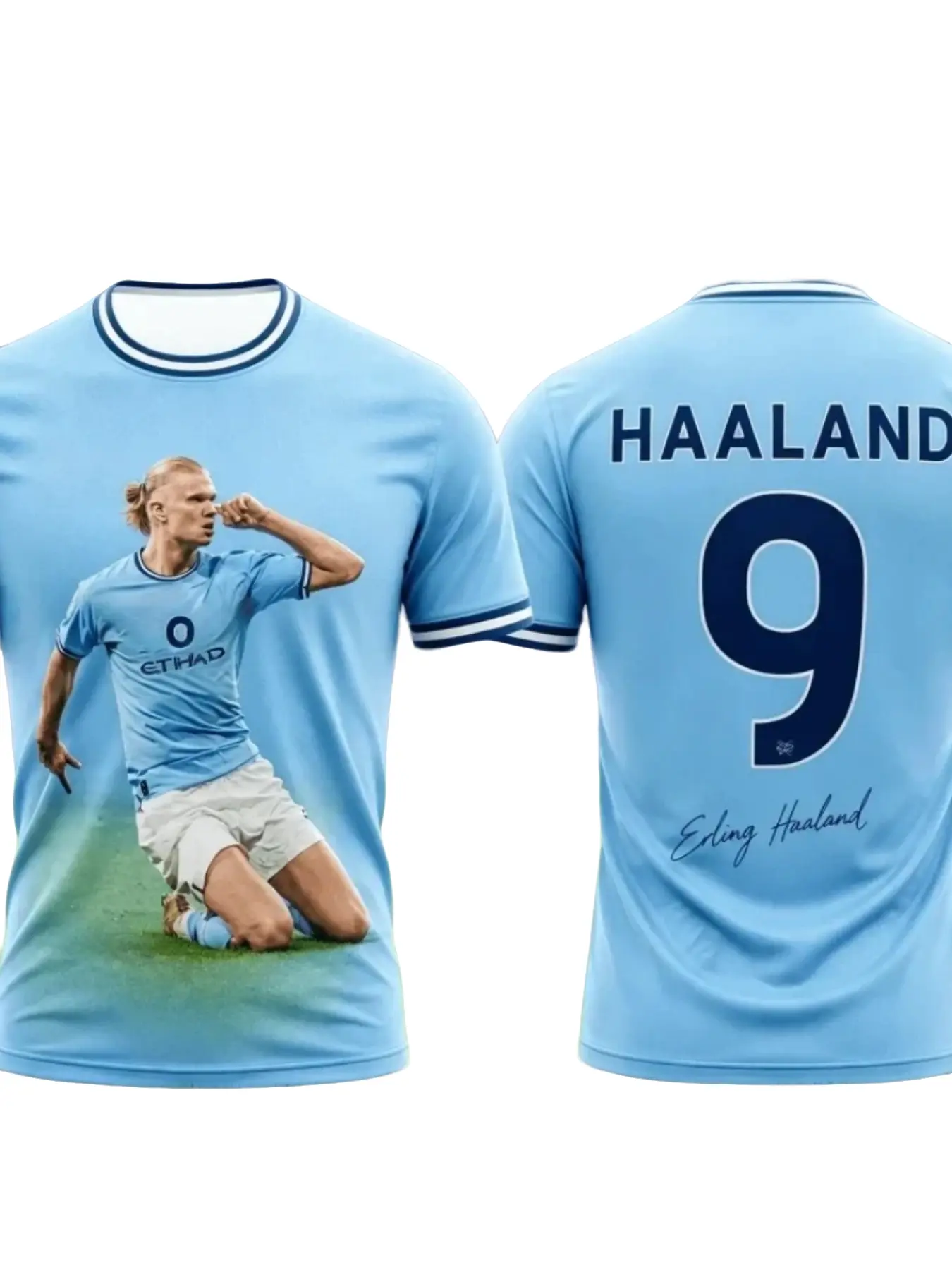 Manchester City Haaland Celebration Print Soccer Jersey, Loose-Fit Short Sleeve, Breathable Training Top, Perfect Gift for Fans