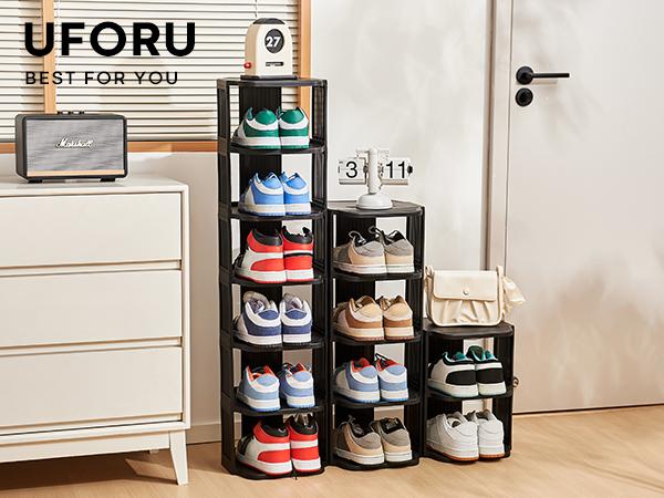 UFORU Small shoe rack, 6/9-layer plastic vertical shoe rack for small spaces, Footwear Organization，shoe rack,shoe cabinet storage