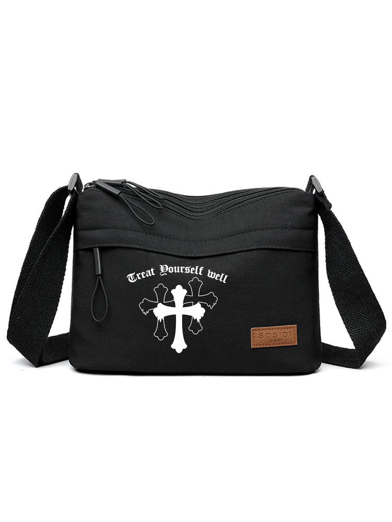 Crossbody Bag with Cross Print, Adjustable Strap Shoulder Bag, Unisex Casual Style, Ideal for Outdoor Leisure or Daily Commute