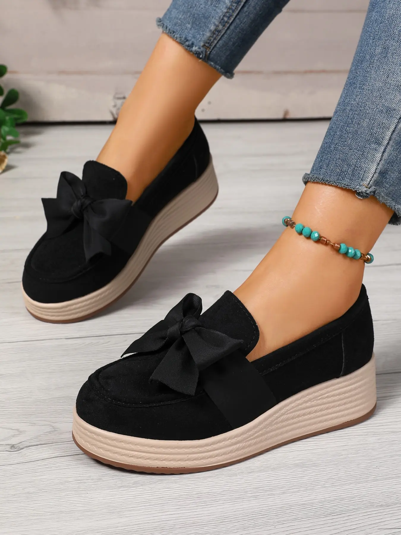 Spring Summer New Slip-On Chunky Heel Shoes for Women, Low Top Casual Fashion Sneakers, Textile Upper & Rubber Sole, All-Season Comfort