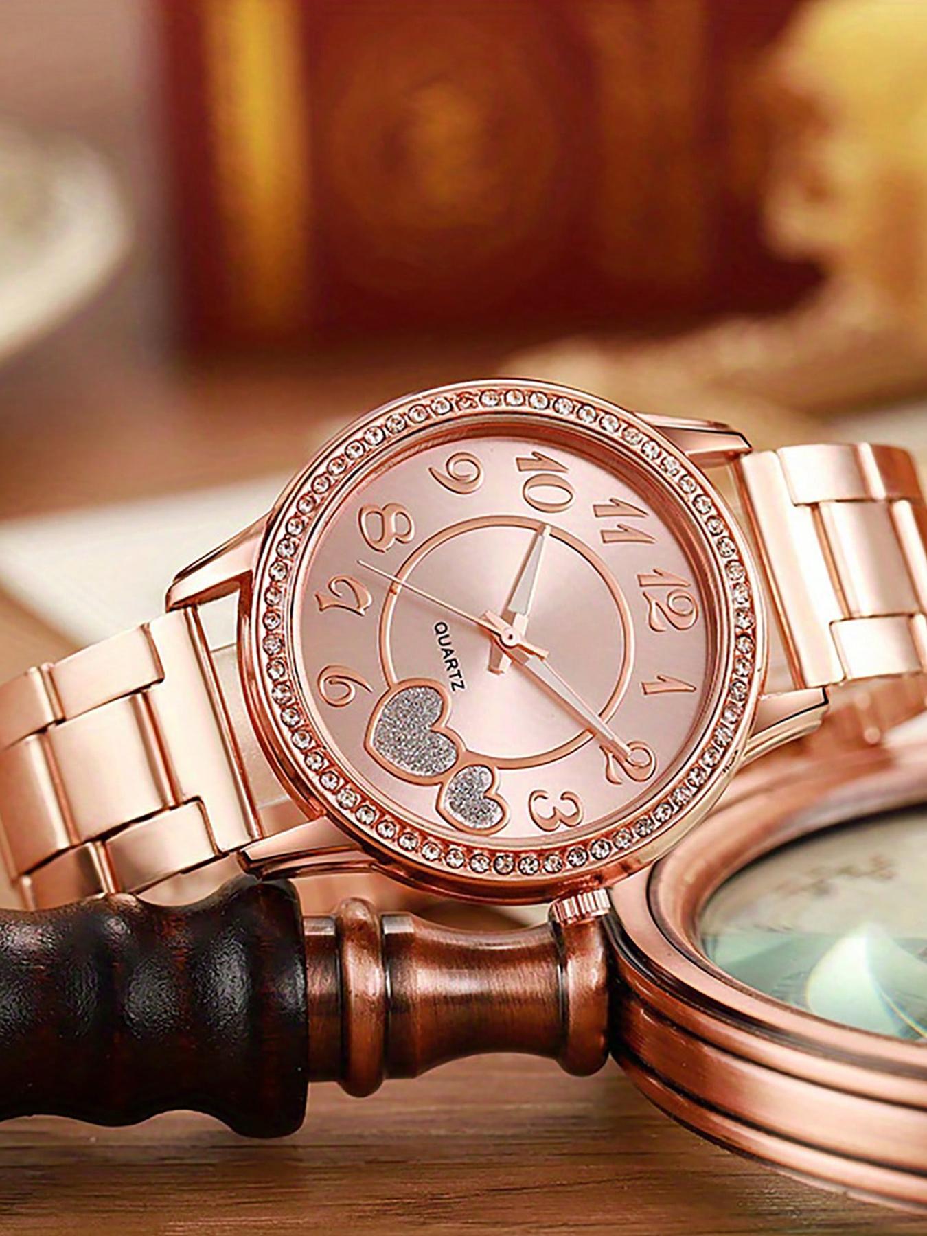 2 counts - Women's Watch Fashion Simple Watch Women's Watch Square Quartz Watch with Fashion Stacked Bracelet Set