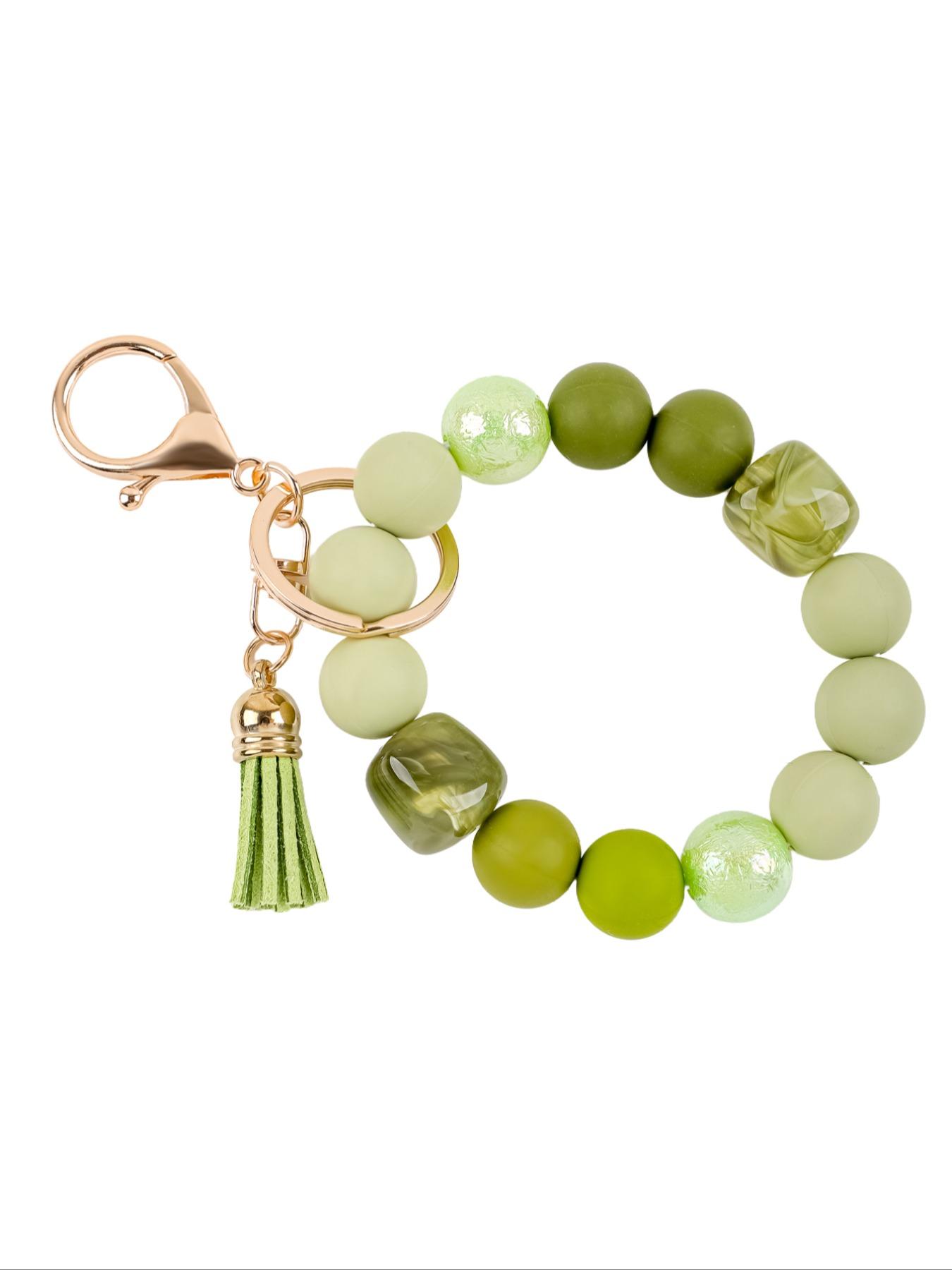 Solid Color Beaded Wristlet Keychain for Women, Matte Silicone Acrylic Beads, Tassel Charm, Minimalist Key Holder, Fashion Gift