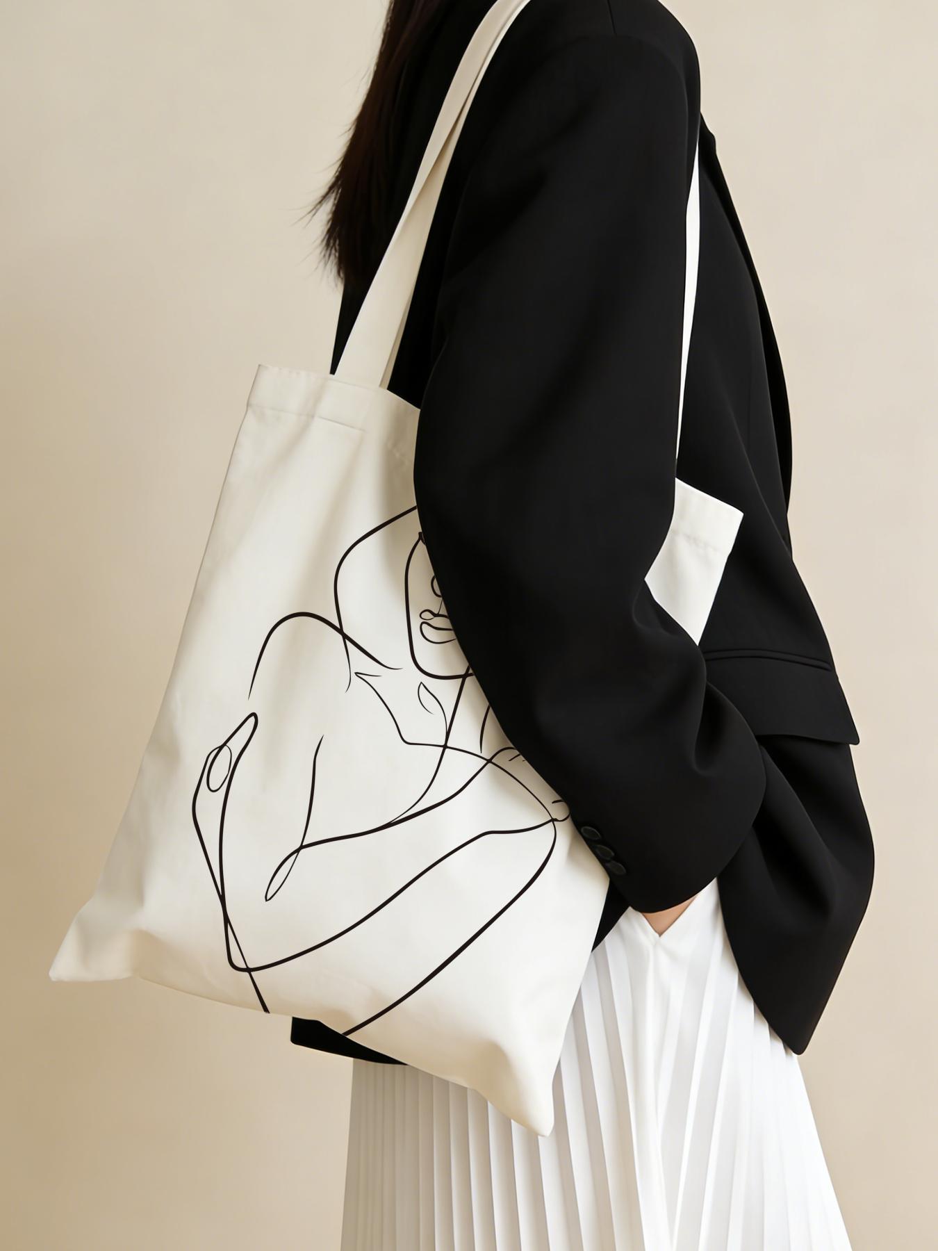 fashion Minimalism Storage Bags Canvas Double-Sided Print Tote Bag Large Capacity Shoulder Students Festive Fashion Eco Outdoor Picnic Travel High Quality Shopping Handbag Machine Washable Foldable Reusable