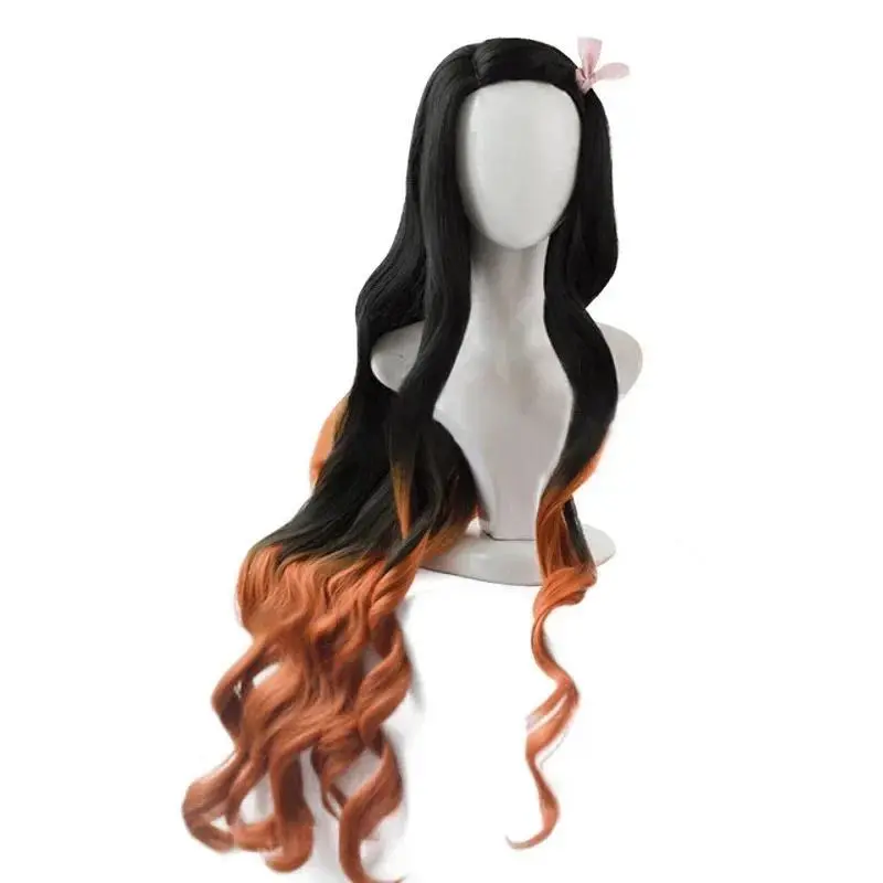 Anime Kimetsu no Yaiba Kamado Nezuko Cosplay Wig Heat Resistant Synthetic Hair Wigs Bamboo Props Sealing Stick