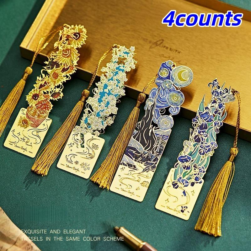 Vintage Van Gogh Oil Painting Metal Bookmark, Book Accessories, with Tassel, Hollow Classical Design, Perfect Gift for Book Lovers